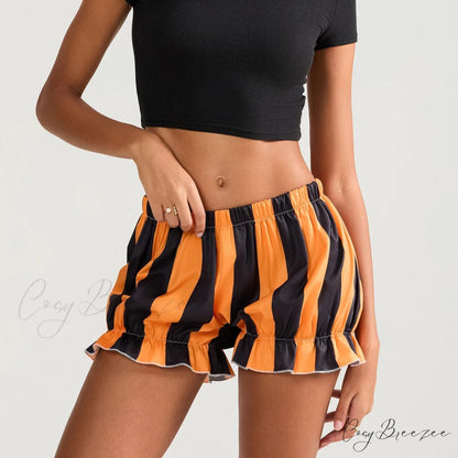 Holloween Stripe Elastic Waist Shorts short-250223