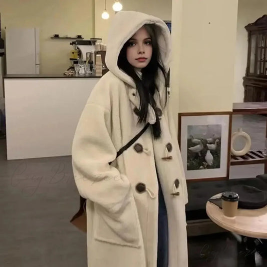 Hooded Fleece Lined Mid-Length Coat Apricot / M overcoats-241228