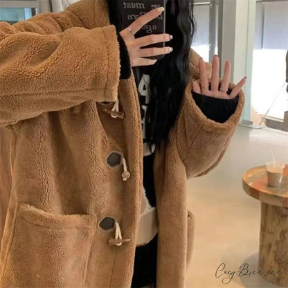 Hooded Fleece Lined Mid-Length Coat overcoats-241228