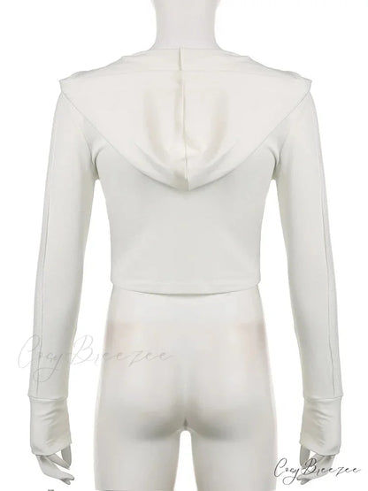 Hooded Ribbed Long Sleeve Deep V Neck Solid Color Slim Fit T-shirts