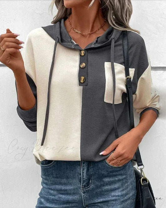 Hoodie Color with Casual Block Design Gray / S