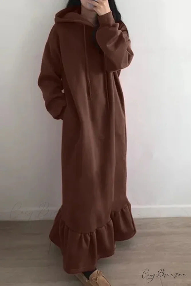 Hoodie Fishtail Sweatshirt Dress Coffee / 2XL