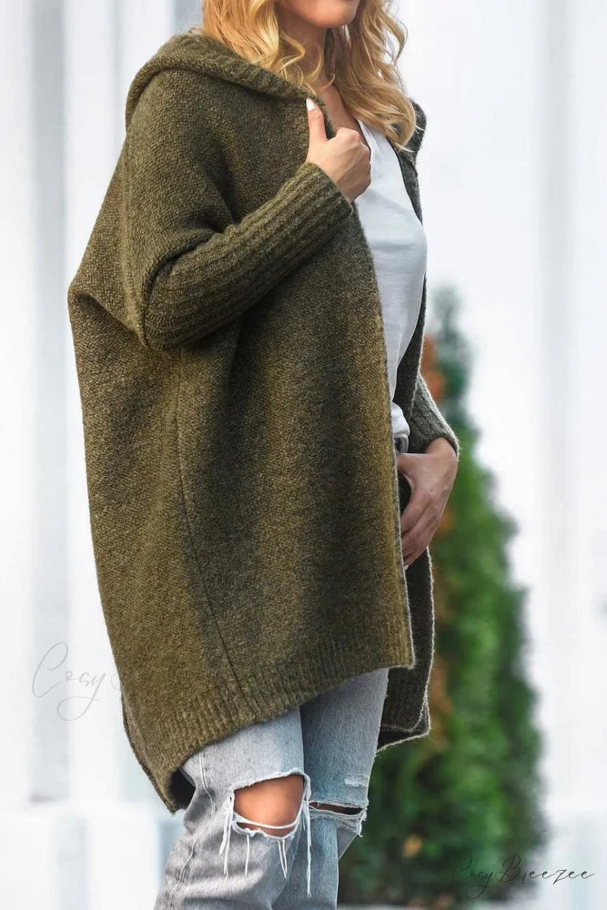 Hoodie Front Open Cardigan Army Green / S