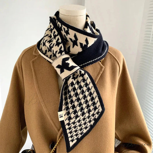 Houndstooth Knit Winter Scarf black scarf-241228