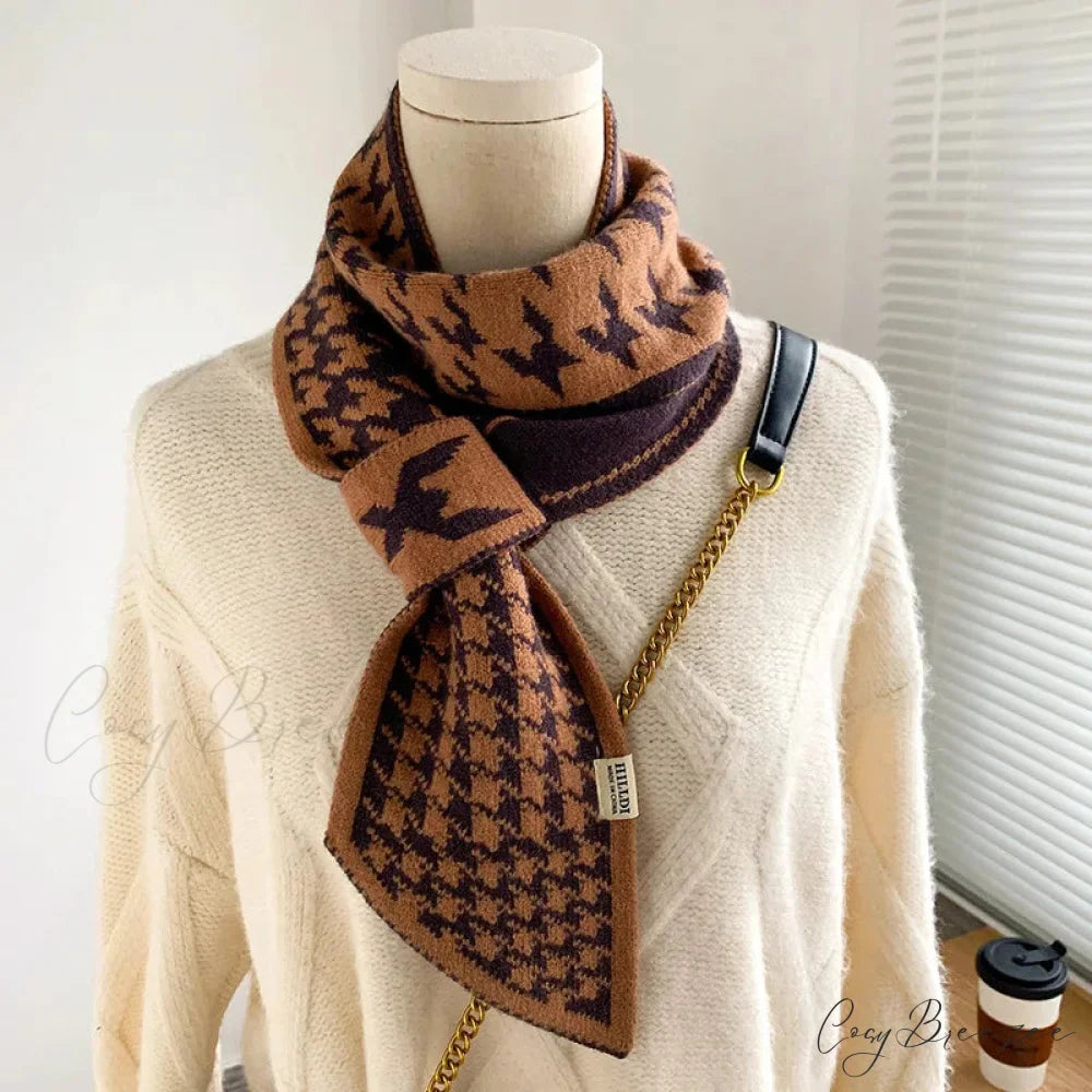 Houndstooth Knit Winter Scarf coffee scarf-241228