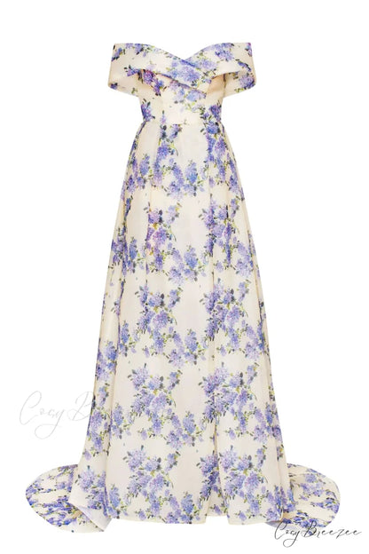 Hydrangea Chic Off-The-Shoulder Charming Floral Maxi Dress XXS / Hydrangea / White Underskirt