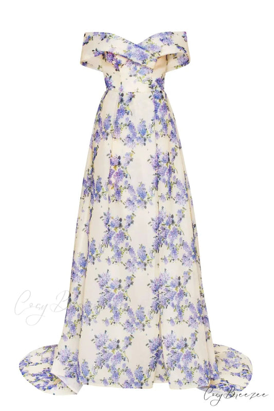 Hydrangea Chic Off-The-Shoulder Charming Floral Maxi Dress XXS / Hydrangea / White Underskirt