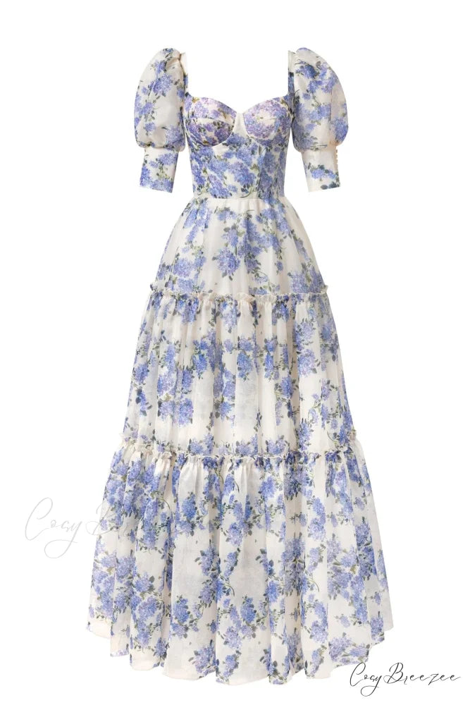 Hydrangea Feminine Voluminous Charming Sheer Sleeves Dress XXS / Hydrangea