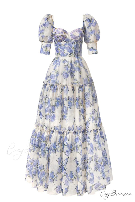 Hydrangea Feminine Voluminous Charming Sheer Sleeves Dress XXS / Hydrangea