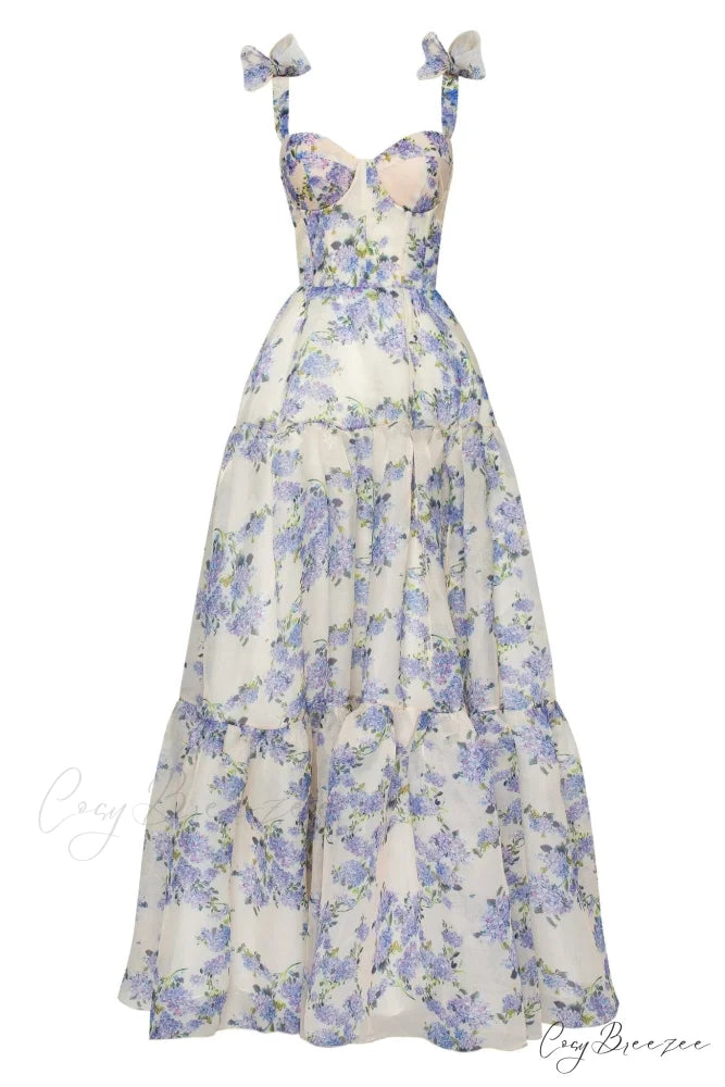 Hydrangea Tender Floral Charming Maxi Tie-Strap Dress XXS / Hydrangea