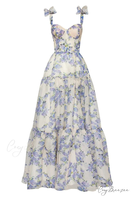 Hydrangea Tender Floral Charming Maxi Tie-Strap Dress XXS / Hydrangea