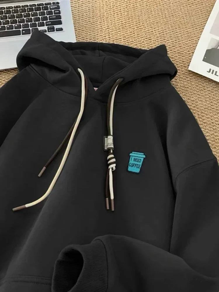 ’I Need Coffee’ Graphic Fleece Hoodie Black / M(40-45KG) hoodies-241228