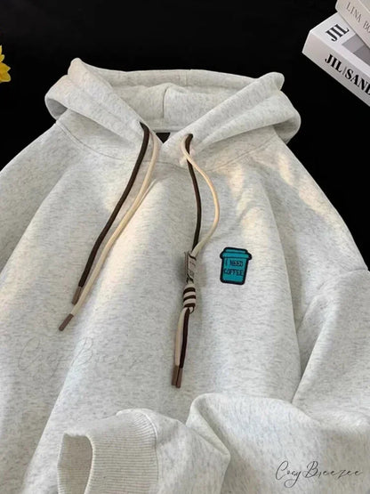 ’I Need Coffee’ Graphic Fleece Hoodie GRAY / M(40-45KG) hoodies-241228
