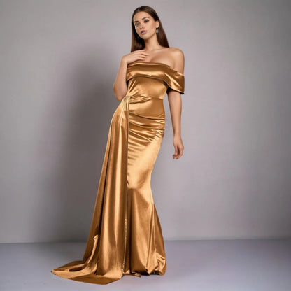 Ruched Long Satin Party Dress