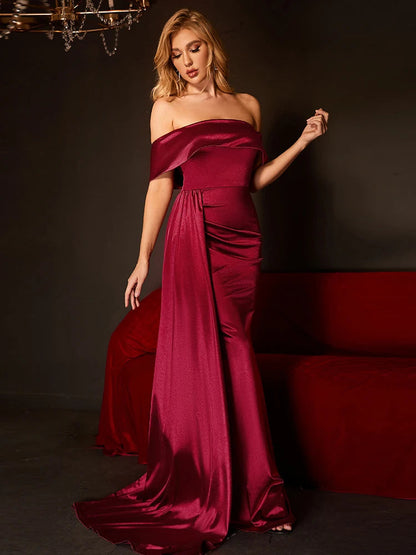 Ruched Long Satin Party Dress