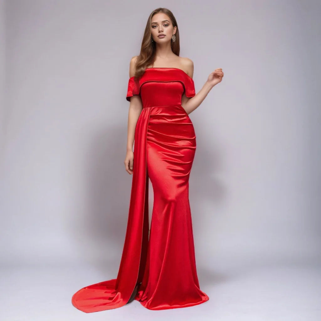 Ruched Long Satin Party Dress