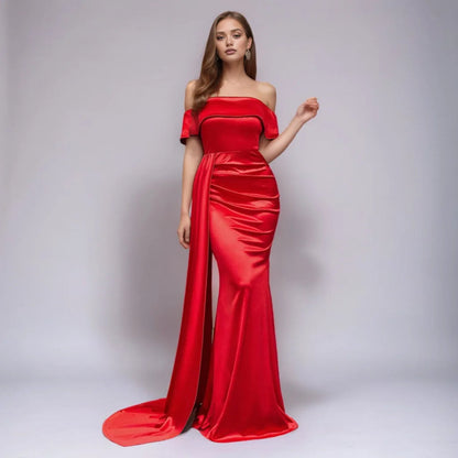 Ruched Long Satin Party Dress