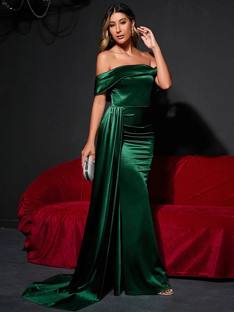 Ruched Long Satin Party Dress