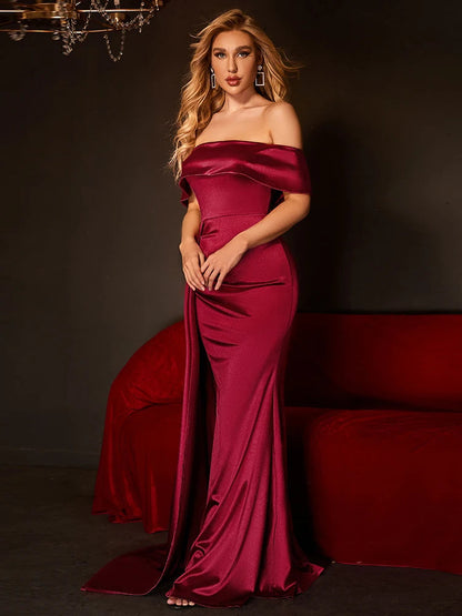 Ruched Long Satin Party Dress