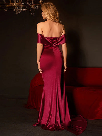 Ruched Long Satin Party Dress