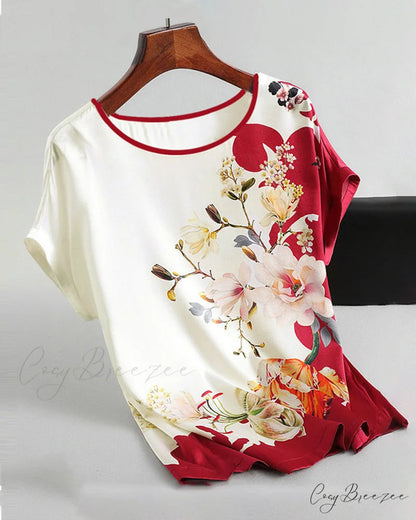 Ice T-Shirt Short-Sleeved with Silk Print Red / M