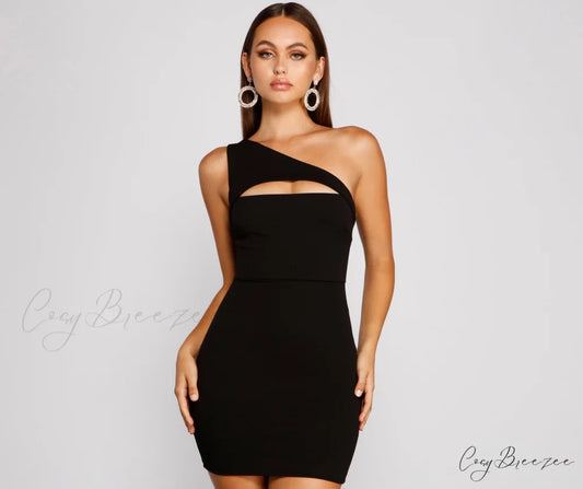 Iconic Glam One Charming Shoulder Mini Dress BLACK / XS