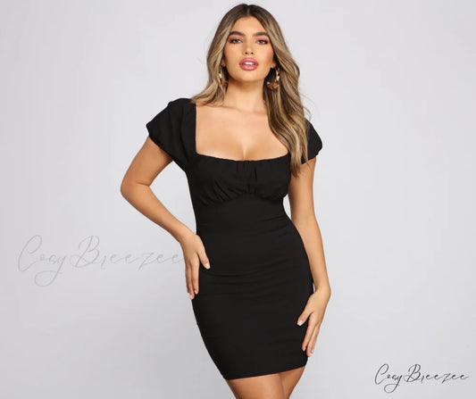 Iconic Glam Puff Charming Sleeve Mini Dress BLACK / XS