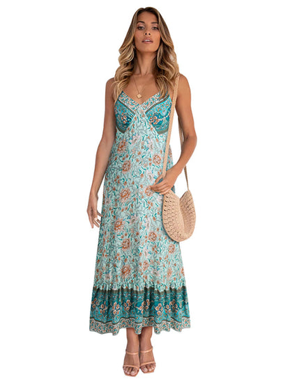 Cosybreezee - Bohemian Women's Suspender Gown with Flower Print