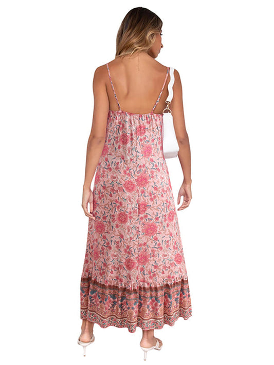 Cosybreezee - Bohemian Women's Suspender Gown with Flower Print