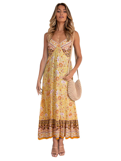 Cosybreezee - Bohemian Women's Suspender Gown with Flower Print