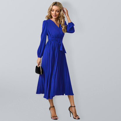 Cosybreezee - Belted V-Neck Gown with Faux-Wrap Sleeves for Women