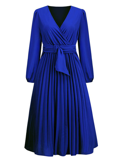 Cosybreezee - Belted V-Neck Gown with Faux-Wrap Sleeves for Women