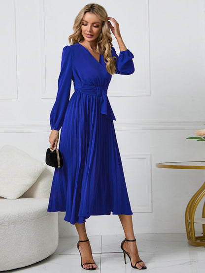 Cosybreezee - Belted V-Neck Gown with Faux-Wrap Sleeves for Women