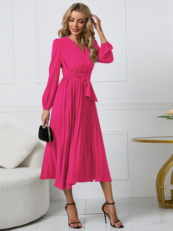 Cosybreezee - Belted V-Neck Gown with Faux-Wrap Sleeves for Women