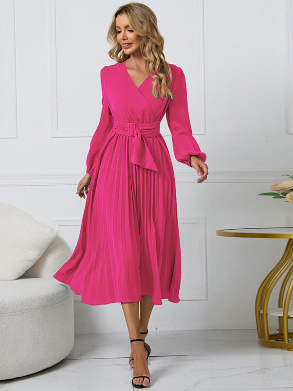 Cosybreezee - Belted V-Neck Gown with Faux-Wrap Sleeves for Women