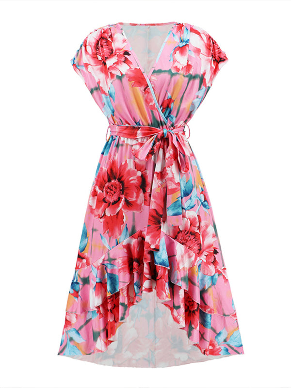 Gown Flowered for Front Wrap Design Midi Women