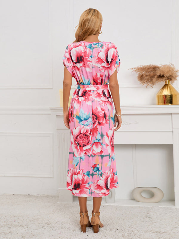 Gown Flowered for Front Wrap Design Midi Women