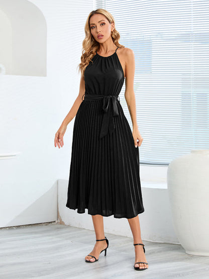 for Halter Midi Color Solid Folded Gown Women