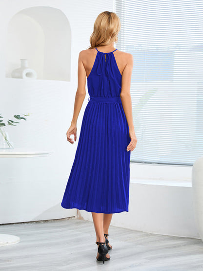 for Halter Midi Color Solid Folded Gown Women