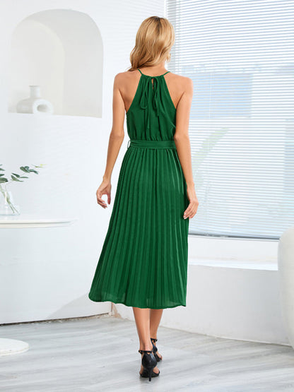 for Halter Midi Color Solid Folded Gown Women