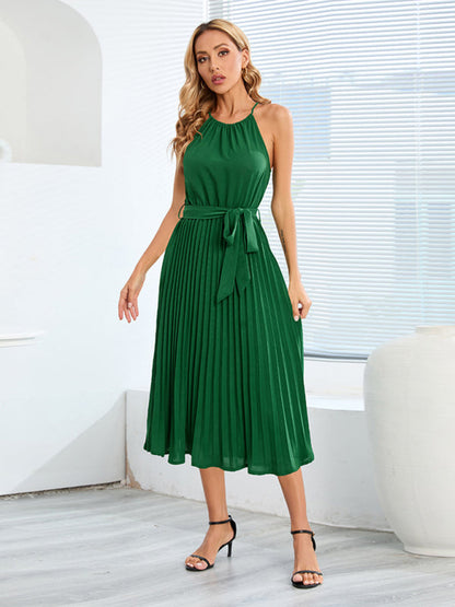 for Halter Midi Color Solid Folded Gown Women