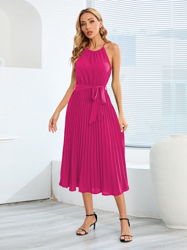 for Halter Midi Color Solid Folded Gown Women