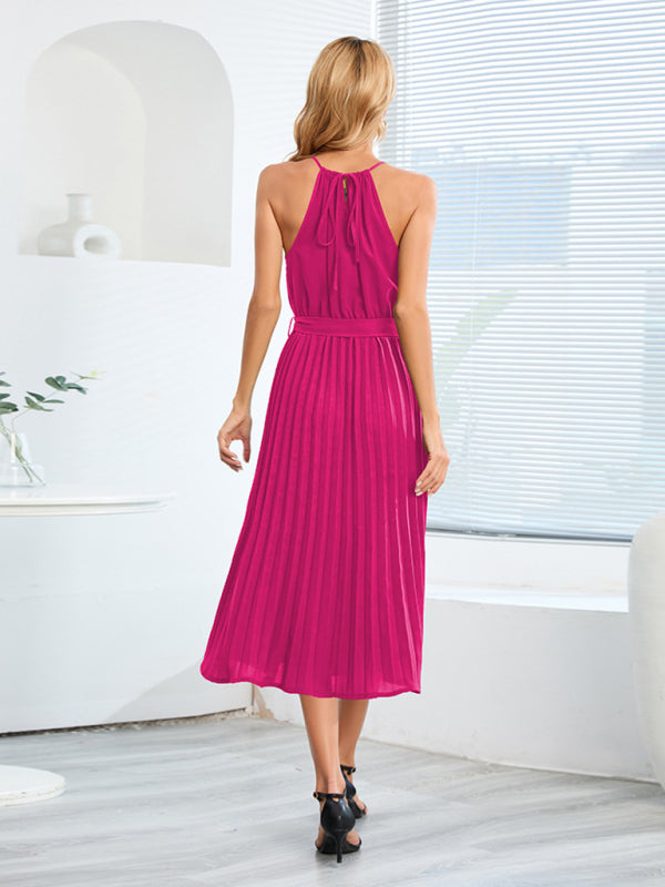 for Halter Midi Color Solid Folded Gown Women