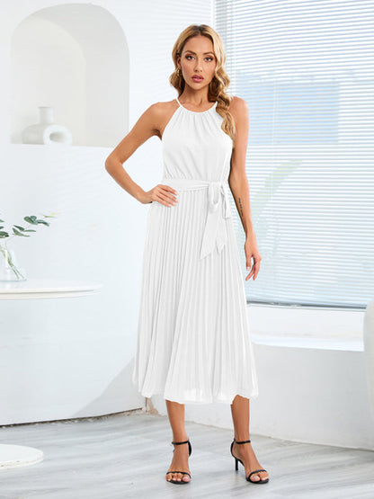 for Halter Midi Color Solid Folded Gown Women