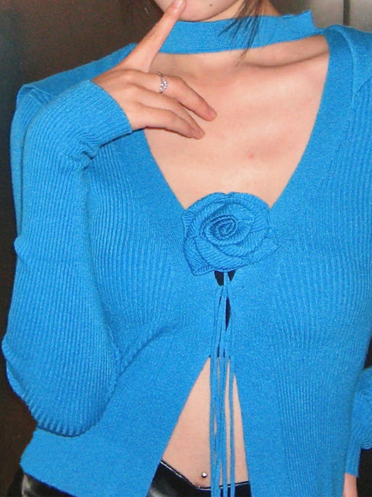 Knitted Cardigan Rose Large for Crop French Lapel Scarf Women