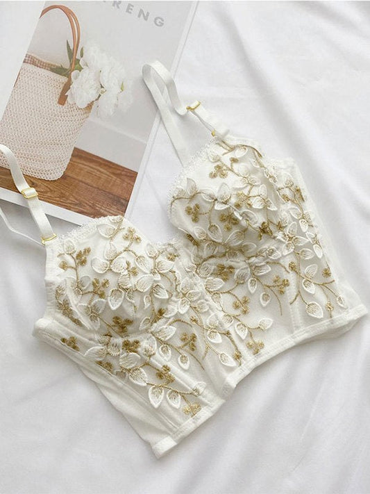 Cosybreezee - White Vintage Bustier Corset with Floral Lace