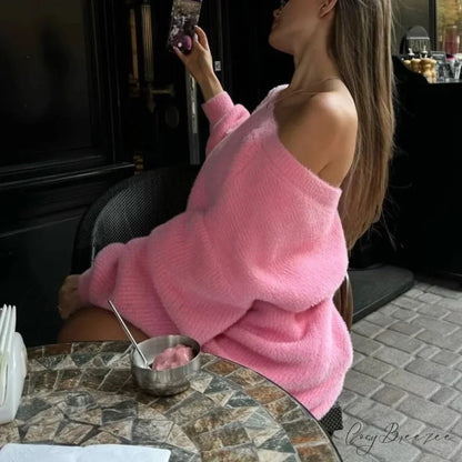 Imitation Mink Off-Shoulder Sweater swraters-241228