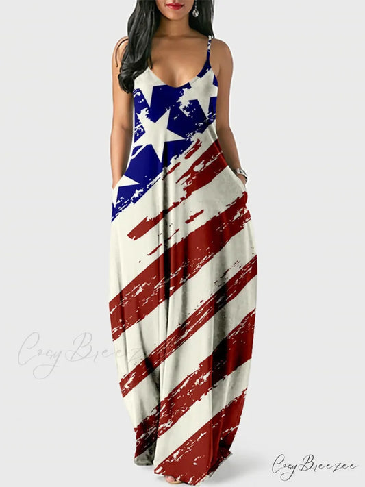 Independence Day Stylish Print Cami Dress Blue / S
