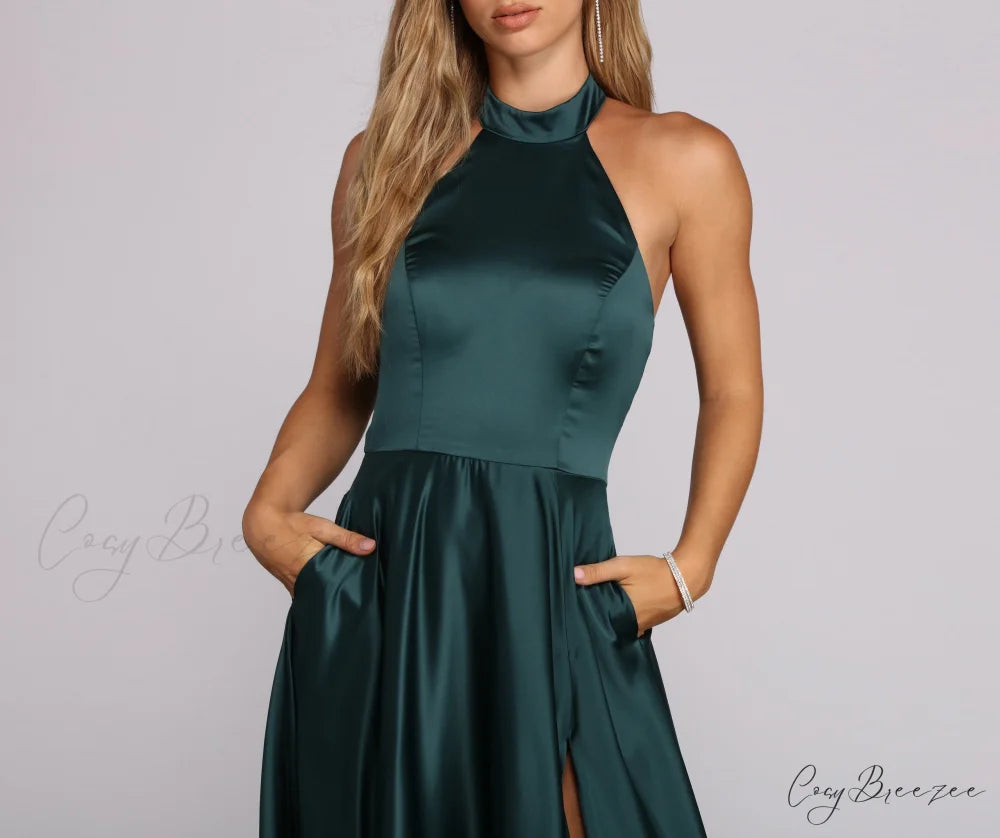 India Satin Stylish Tie Neck Gown