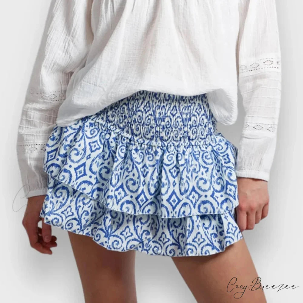 Indie Graphic Ruffle Pleated Skirt blue / S skirts-250223